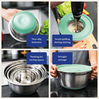 WHYSKO Stainless Steel Mixing Bowls with Lids Set - 5 Rustproof Metal Nesting Mixing Bowls for Kitchen, Meal Prep, Baking, Cooking, Storage - Includes 3 Grater Attachments, Dishwasher Safe
