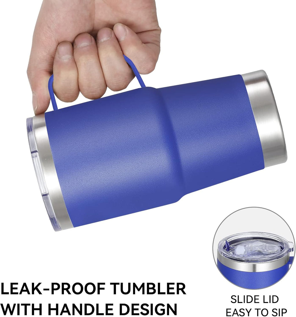 VEGOND 20 oz Tumbler Bulk with Handle Lid and Straw, Stainless Steel Insulated Travel Coffee Mug Set, Spill Proof Double Wall Metal Tumblers Cups, Powder Color Royal Blue 12 Pack