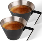 YARRAMATE 2Pcs Stainless Steel Espresso Shot Cup, Double Spout Metal Espresso Measuring Cup with V-Shaped Mouth, Espresso Accessories, 3.4OZ/100ML (Black)