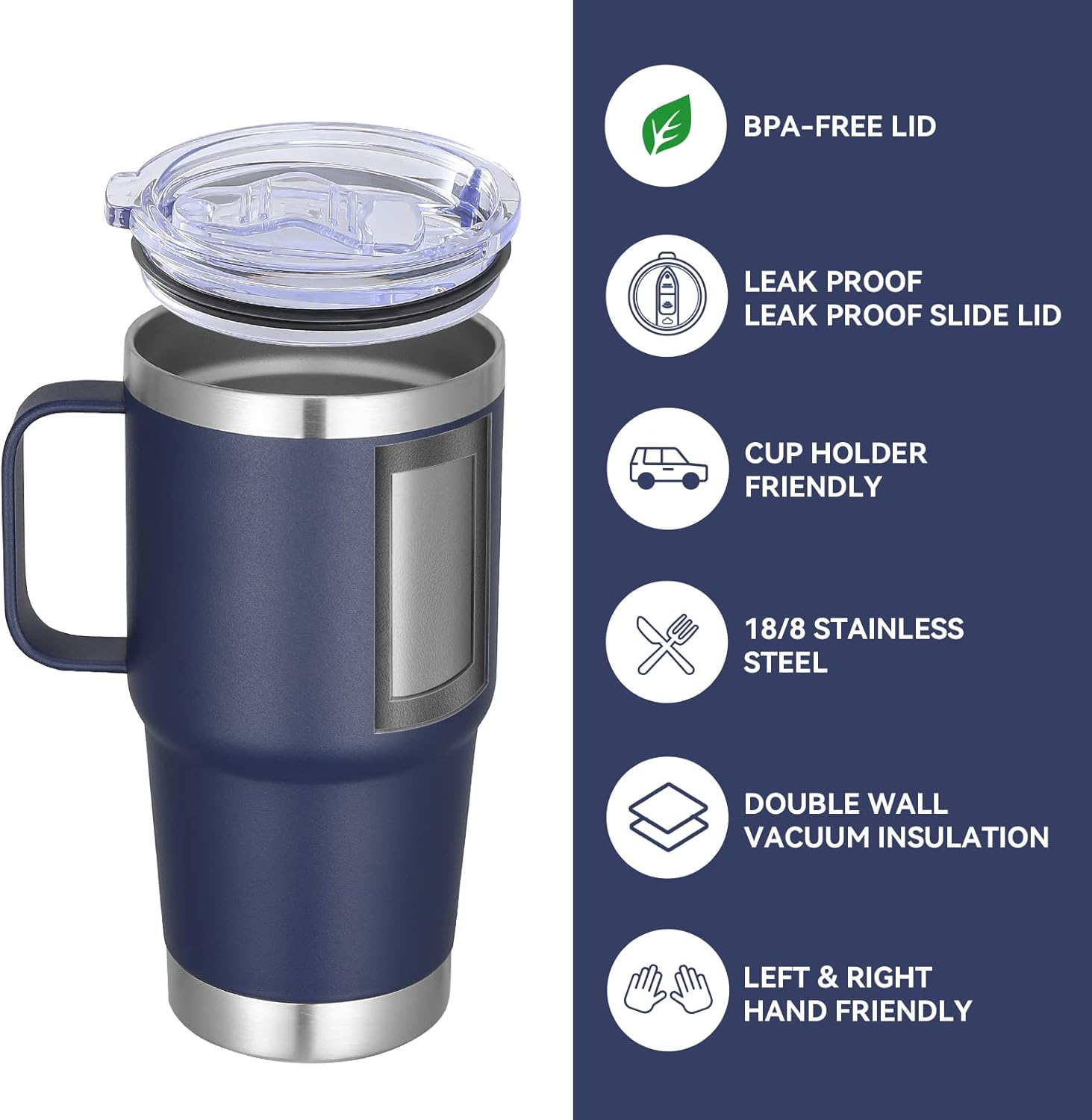 VEGOND 20 oz Tumbler with Handle Lid and Straw, Stainless Steel Insulated Travel Coffee Mug Spill Proof Double Wall Metal Tumbler Cup Keeps Drink Hot and Cold, Navy Blue 1 Pack