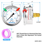 MEANLIN MEASURE 0~300Psi Liquid Filled Pressure Gauge 1/4" NPT 2.5" FACE DIAL Stainless Steel Glycerin Filled WOG Water Oil Air Back Mount (with 2PCS Snaps)