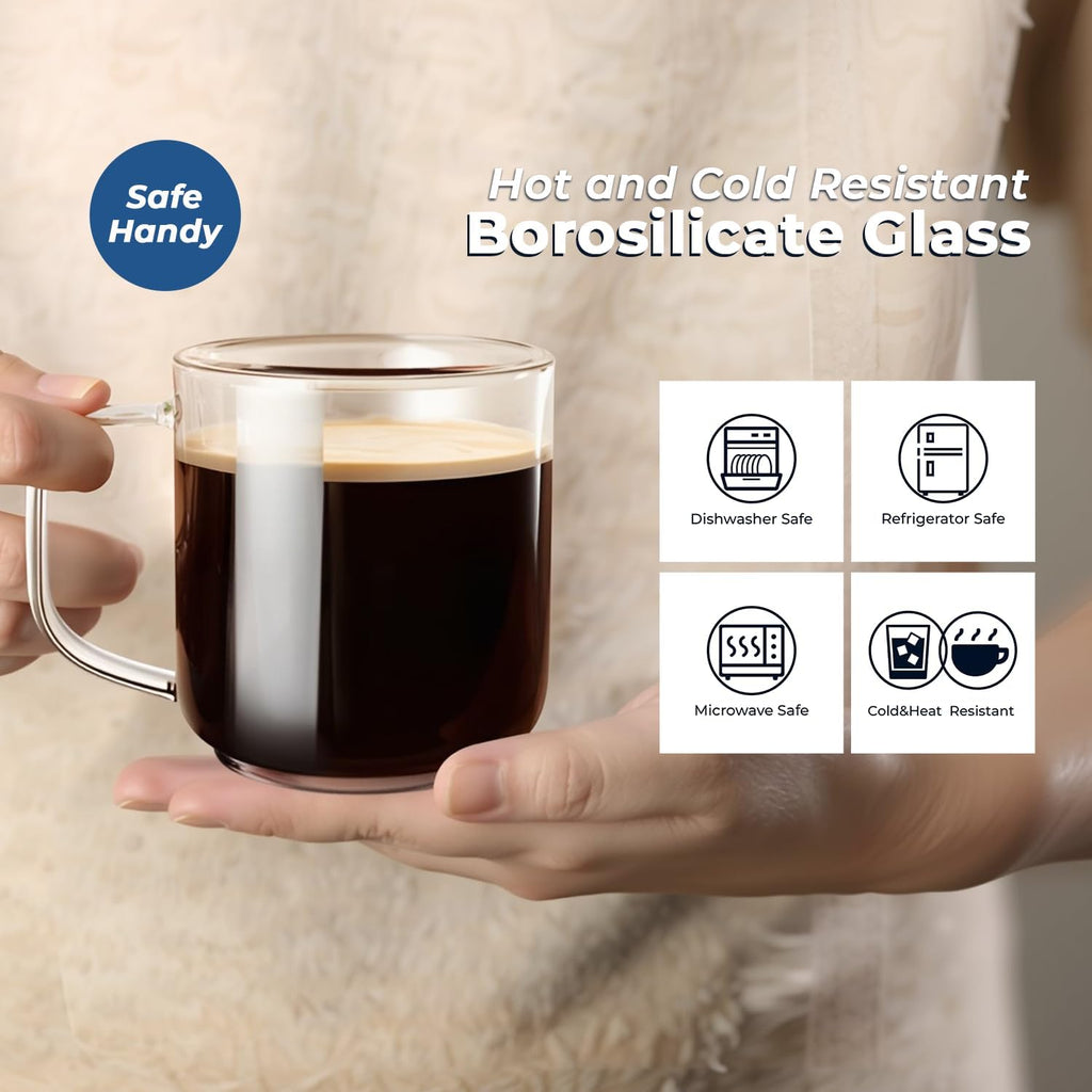 Aquach 22oz Large Clear Glass Coffee Mugs Set of 2 - Serve as General Drinking Glasses for Water, Coffee, Tea, and Juice