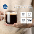 Aquach 22oz Large Clear Glass Coffee Mugs Set of 2 - Serve as General Drinking Glasses for Water, Coffee, Tea, and Juice