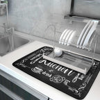 Black Coffee Bar Dish Drying Mats for Kitchen Counter 18x24 Inch, Kitchen Drying Mat, Kitchen Coffee Bar Dishes Pad Dish Drainer Rack Mats Absorbent Fast Dry Kitchen Accessories