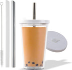 Reusable Boba Cup for Regular Size Bubble Tea (16 Oz), Angled Straws, Leak Proof Design, Double Wall Insulated Bubble Tea Cup