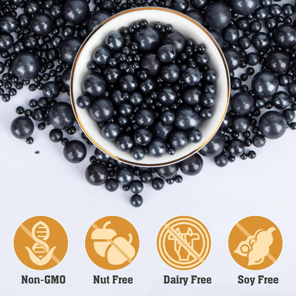 Twisweet Black Pearl Sprinkles for Cake Decorating, Edible Sugar Pearls for Baking, Mix Size, Cake Topper Cupcake Cookie Ice Cream Dessert Decorations, Halloween Birthday Christmas Supplies (130g/4.58oz)