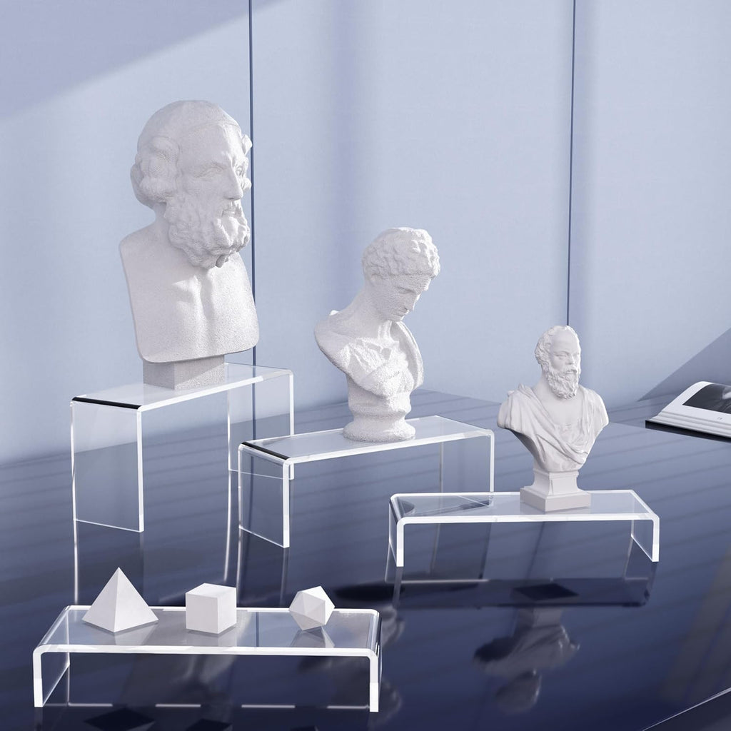 Goabroa 12 Pcs Clear Acrylic Risers Display Stands, 3 Tiers 4mm Thick Transparent Acrylic Shelves Ideal for Collectibles Stand, Party Cake Dessert Holder, Floating Visual Pop Figure Display Shelves
