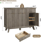 QUW Fluted Sideboard Buffet Cabinet with Charging Station, 47.2" Kitchen Storage Cabinet with Drawers and Adjustable Shelves, Modern Coffee Bar Kitchen Table for Dining Room, Living Room, Grey