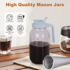 Cold Brew Coffee Maker,64 oz Mason Jar Pitcher with Stainless Steel Filter, Pour Spout Handle Lid, Heavy Duty Glass Airtight & Leak-Proof Pitcher for iced coffee Tea Lemonade-Gray