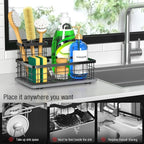 Large Family-Sized Sponge Holder for Kitchen Sink with Brush Holder - Drain-Free Non-Slip Base, 2.6mm Stainless Steel with Black Rust-Resistant Coating-10.24"L x 6.5"W x 5.83"H Sink Organizer