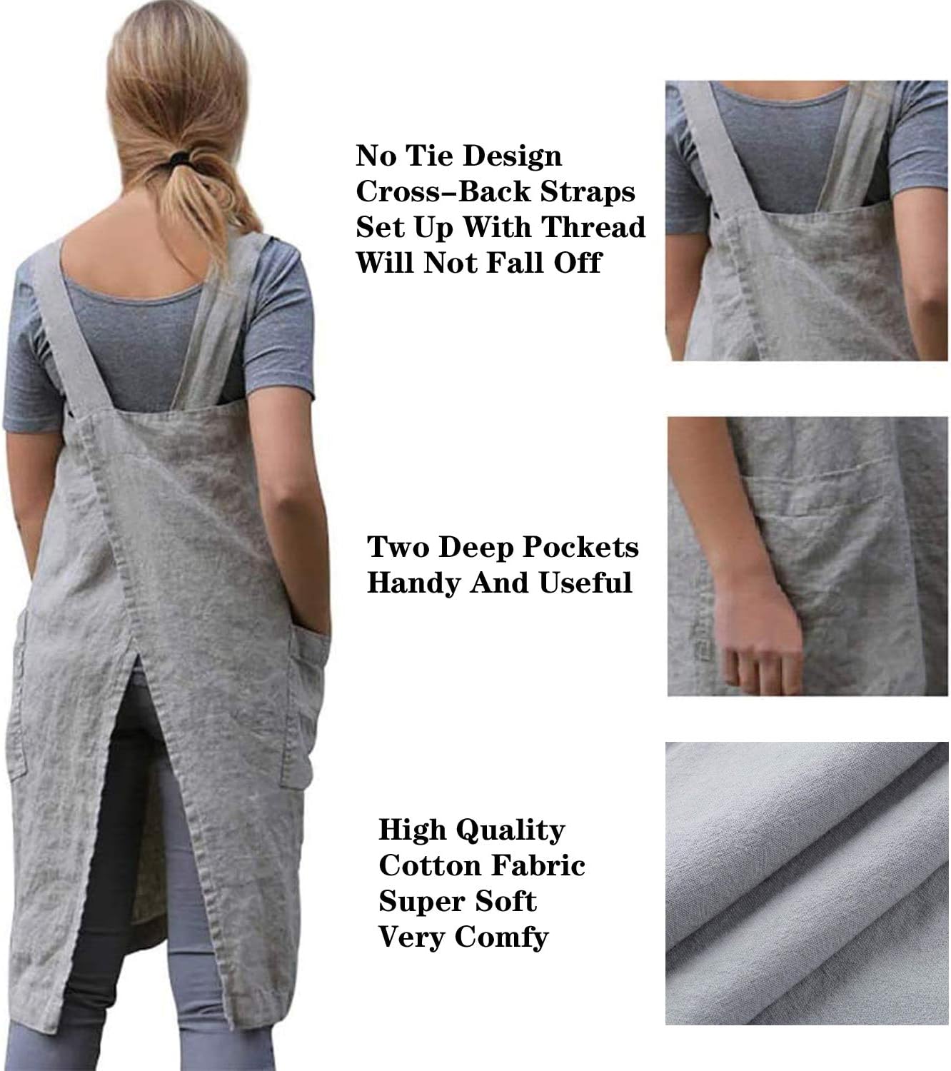 YESDOOD Apron for Womens Cotton Linen Apron Cross Back with Pockets Pinafore Dress for Cooking