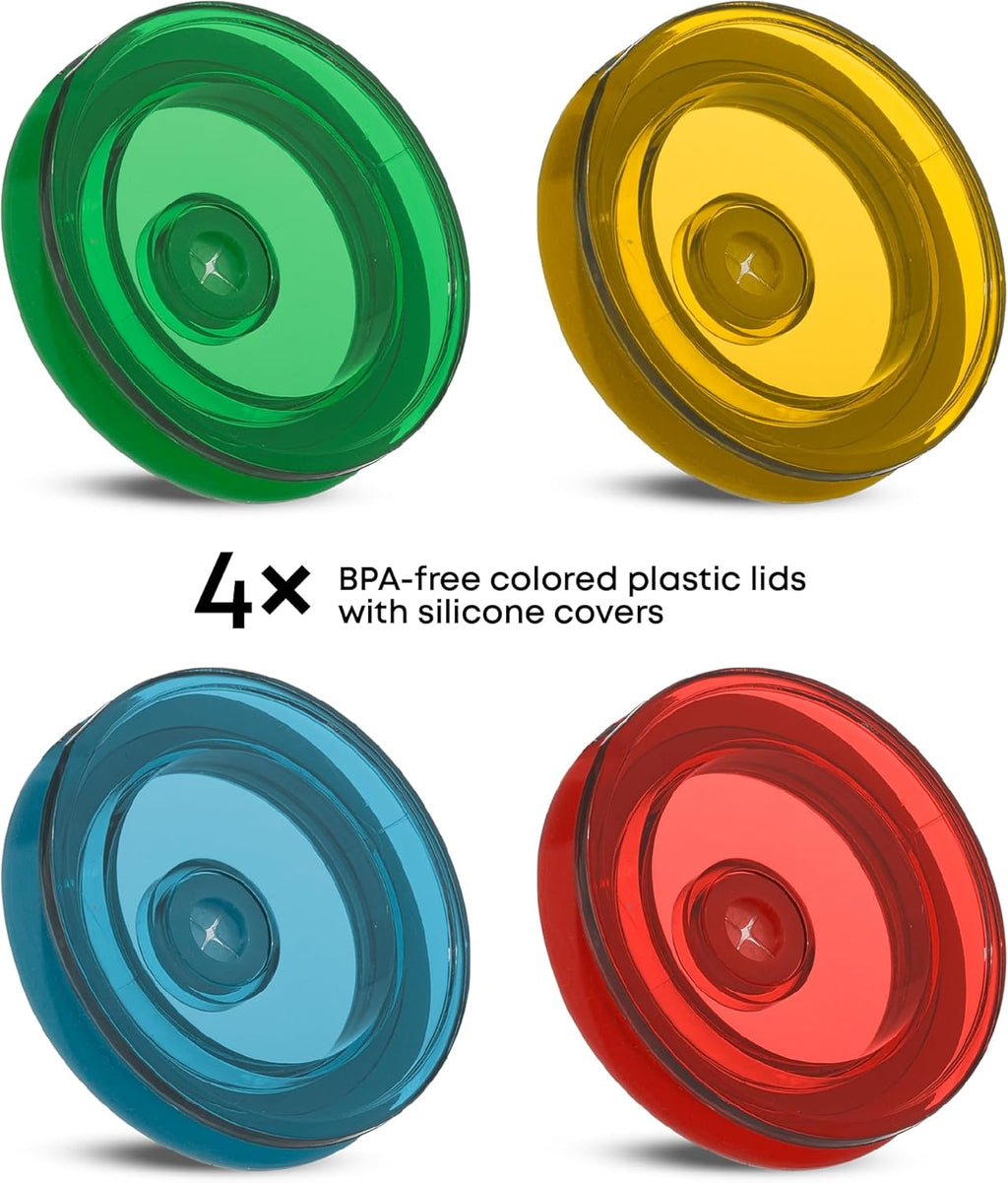 JoyJolt Harry Potter House Crests Glass Tumblers with Lids and Straws, 16oz Glass Cups with Lids and Straws, Can Shaped Drinking Glasses Set of 4, Hogwarts Cup, Harry Potter Merchandise