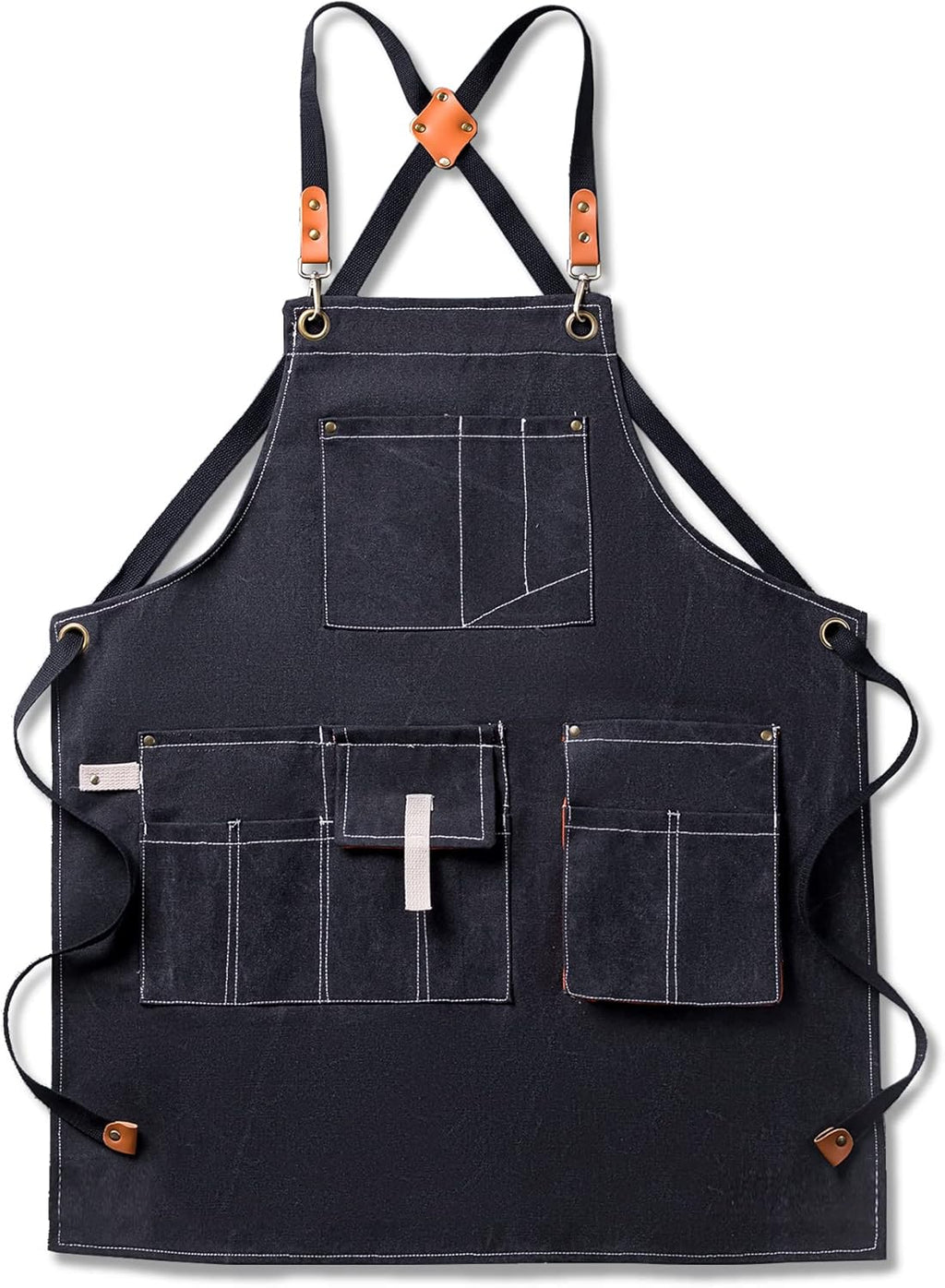 Canvas Aprons for Men Chef Apron, Work Apron with Large Pockets - 16oz Heavy Duty Cross Back, BBQ, Cooking