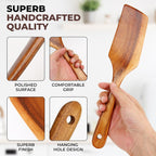 AIUHI Wooden Spatula for Cooking, Premium Teak Wood Cooking Utensils, NonStick Kitchen Utensils Set of 4 Contain Paddle, Turner Spatula, Slotted Spatula and Wood Scraper