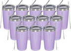 MEWAY 20oz Tumbler 12 Pack Double Wall Vacuum Insulated Travel Glitter Mug Bulk, Stainless Steel Tumblers with Lid and Straw, Powder Coated Coffee Cups for Woman(Rainbow Purple,Set of 12)