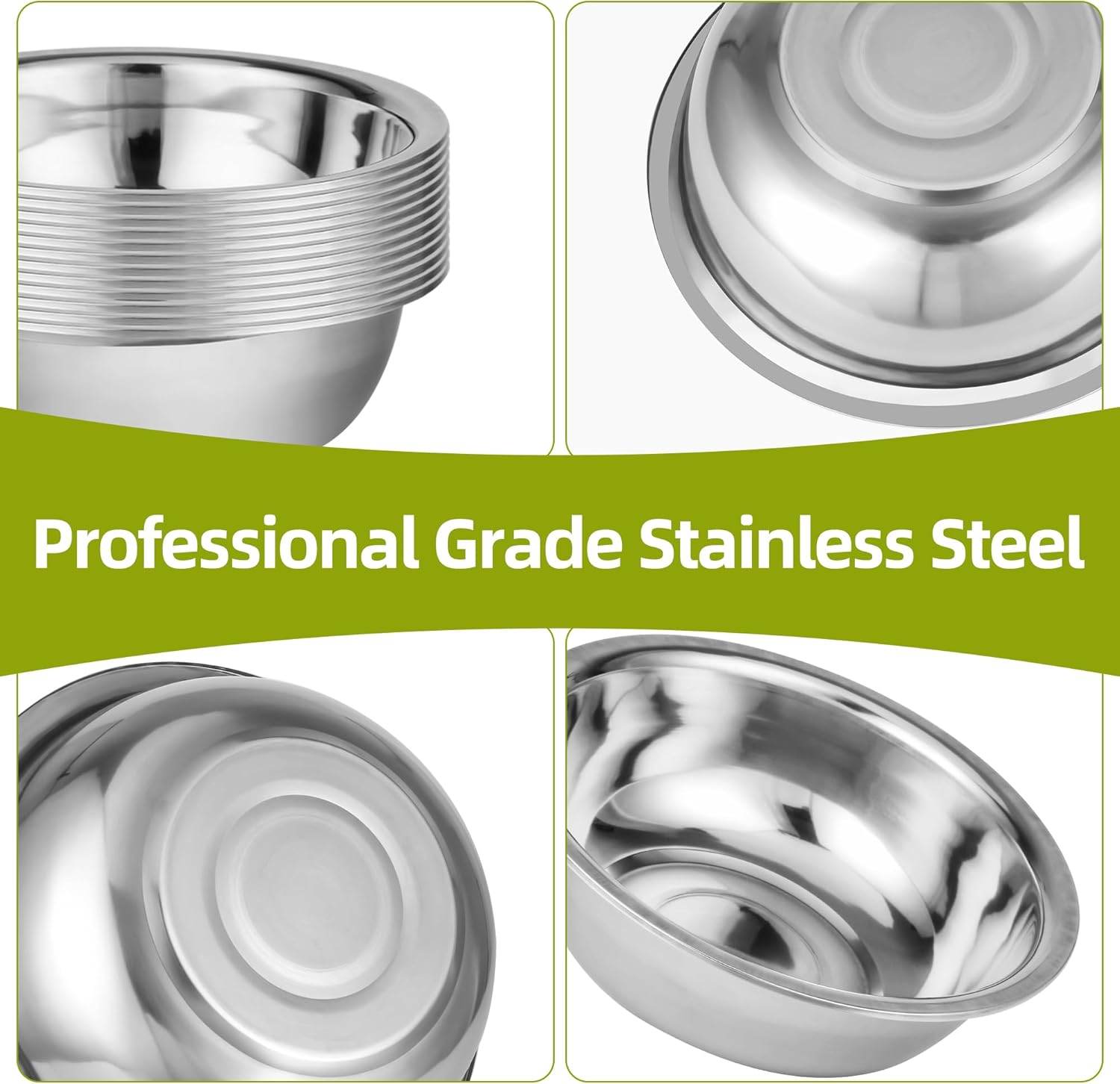 12 Pack 8.66 x 2.64 Inch Stainless Steel Mixing Bowls for Bulk Food Prep with Nesting Design for Hotel Restaurant and Home Kitchen Cooking in Silver