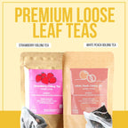 YUMBUCHA Boba Kit Set - DIY Bubble Tea - 20 Drinks - Reusable Stainless Steel Flask & Straw, Brown Sugar Tapioca Pearls - Exquisite Loose Leaf Teabags - Strawberry Oolong and White Peach Oolong Tea