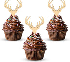 Wooden Deer Cupcake Toppers Antler Cake Picks Wedding Baby Shower Birthday Hunting Rustic Country Party Cake Decoration Supplies 24 Counts
