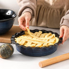Hasense Ceramic Pie Pan for Baking 9 inch, Quiche Baking Dish for Oven, Round Nonstick Pie Plates for Apple Pie, Tart, and Quiche, Microwave & Oven Safe, Modern Blue Design