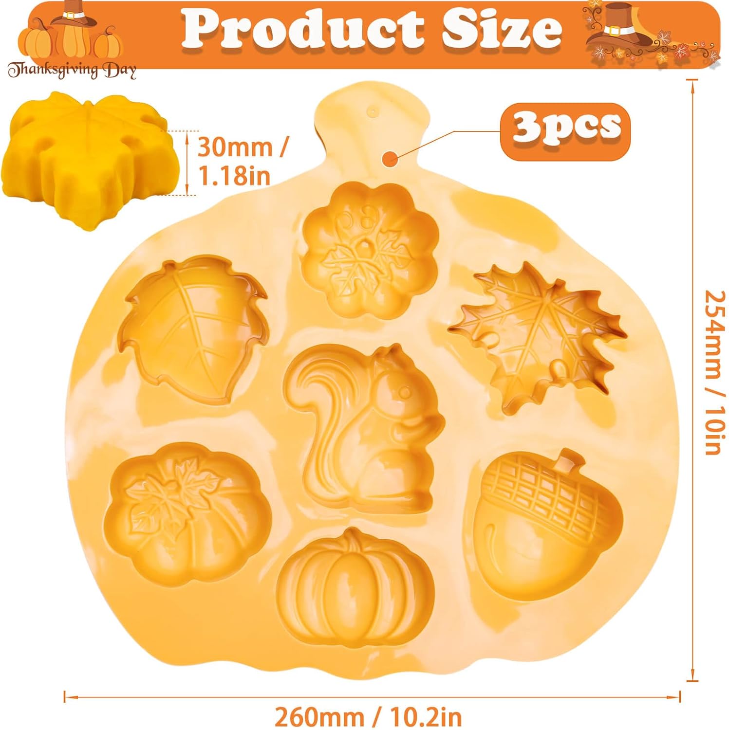 Halloween & Thanksgiving Silicone Molds - 3PC Autumn Cake Molds Set with Acorn Pumpkin Maple Leaf Shapes 21-Cavity Baking Pan for Chocolate Candy Cheesecake Ice Cube Jelly Pudding Soap Candle Making