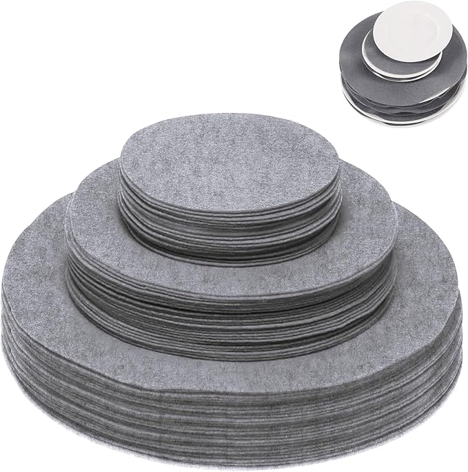 120Pcs Plate Separators Storage, Soft Felt Plate Dividers, Round Dish Storage Protectors Pads with 3 Different Size (Grey)