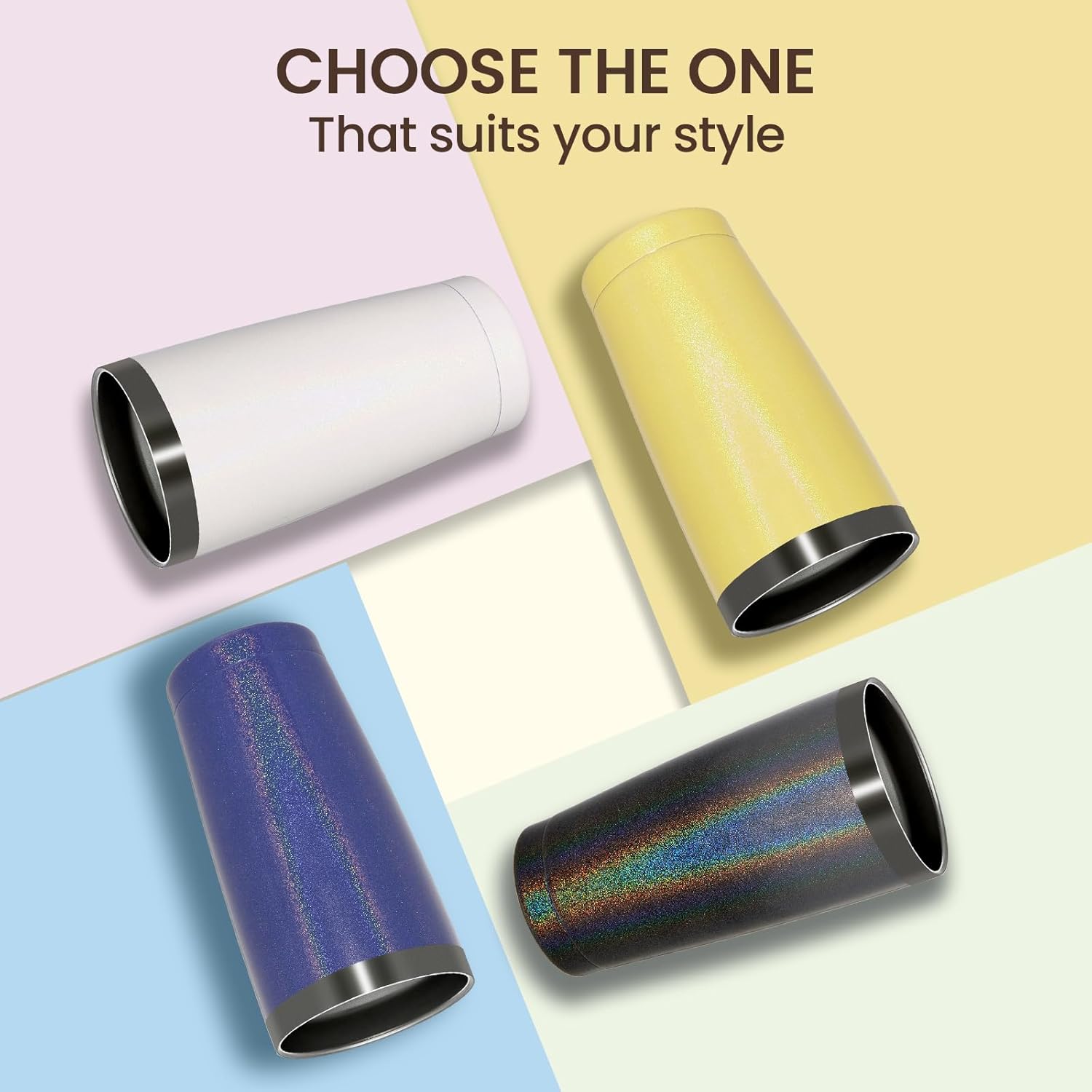 MEWAY 20oz Tumbler Double Wall Vacuum Insulated Travel Glitter Mug,Stainless Steel Tumblers with Lid and Straw, Powder Coated Coffee Cups for Woman (Rainbow Yellow,1)