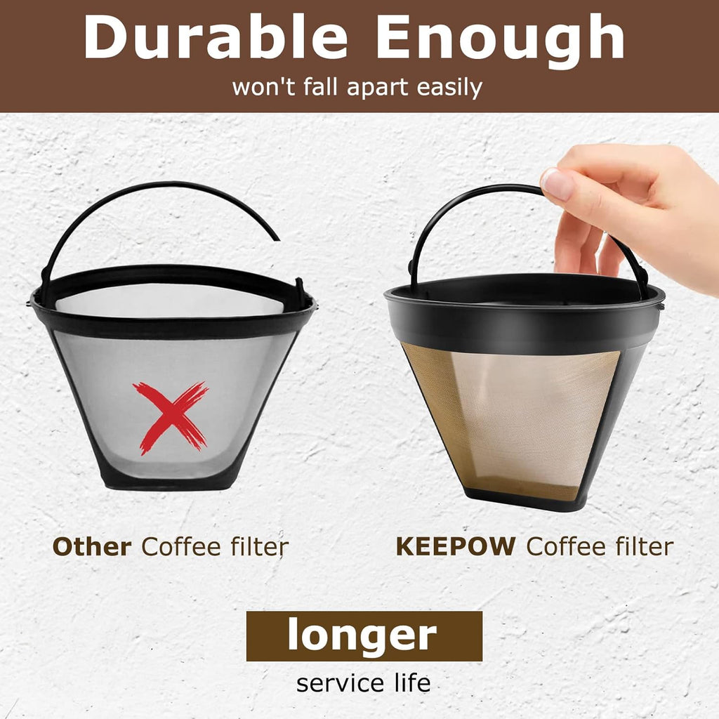 KEEPOW Reusable Coffee Filter Replacement 12-Cup, Compatible with Cuisinart Coffee Makers, Gold Tone Coffee Filter Basket 10-12 Cup