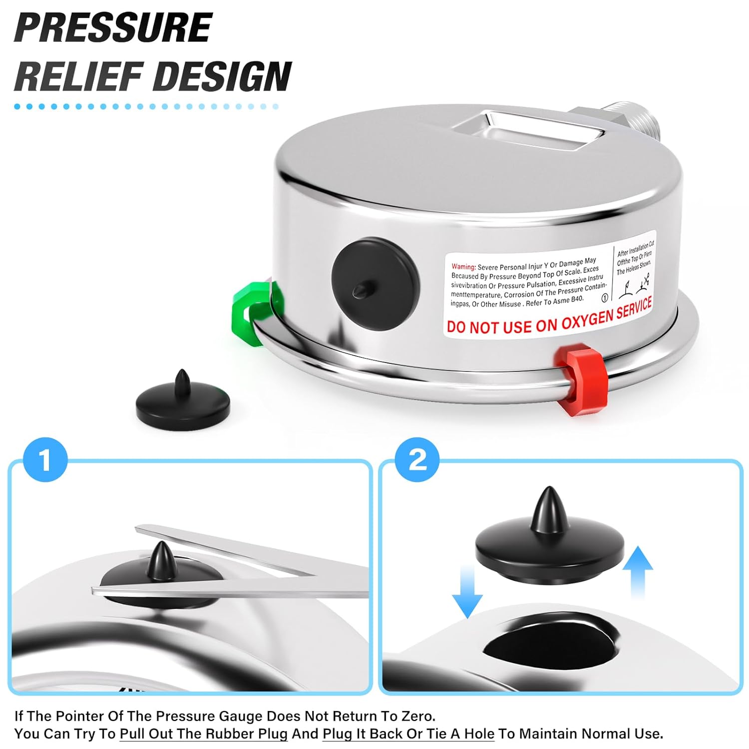 MEANLIN MEASURE -30inHG~30Psi Vacuum Pressure Gauge 316 Stainless Steel Joint 1/4" NPT 2.5" FACE DIAL, Stainless Steel Liquid Filled Pressure Gauge WOG Water Oil Air Lower Mount, 2PCS Snaps