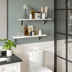 DINZI LVJ Long Wall Shelves, 31.5 x 7.9 x 6.1 Inches, Set of 2 White Floating Shelves, Easy-to-Install, Large Storage Ledges with Sturdy Metal Brackets for Living Room, Bathroom, Bedroom, Kitchen