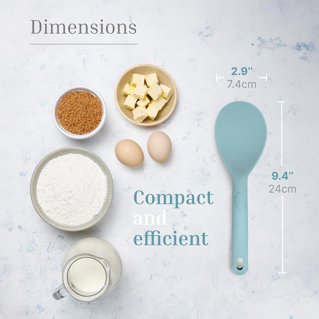 Silicone Rice Paddle Set – 2-Piece Set of Spoon Spatulas for Non-Stick Cookware – Kitchen Tools and Accessories with Comfortable Handles, Heat-Resistant Utensils for Cooking and Baking – Pastel Blue