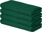 Artoid Mode 100% Cotton Dark Green Waffle Weave Kitchen Dish Cloths, 13x28 Inch Ultra Soft Absorbent Quick Drying Kitchen Dish Towels Set of 4