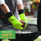 GEEKHOM BBQ Gloves Heat Resistant Oven Mitts - Silicone Grilling Gloves with 13.7" Arm Protection - Waterproof Pot Holder Non-Slip for Men & Women, Kitchen Outdoor Cooking, Baking, Camping, Green
