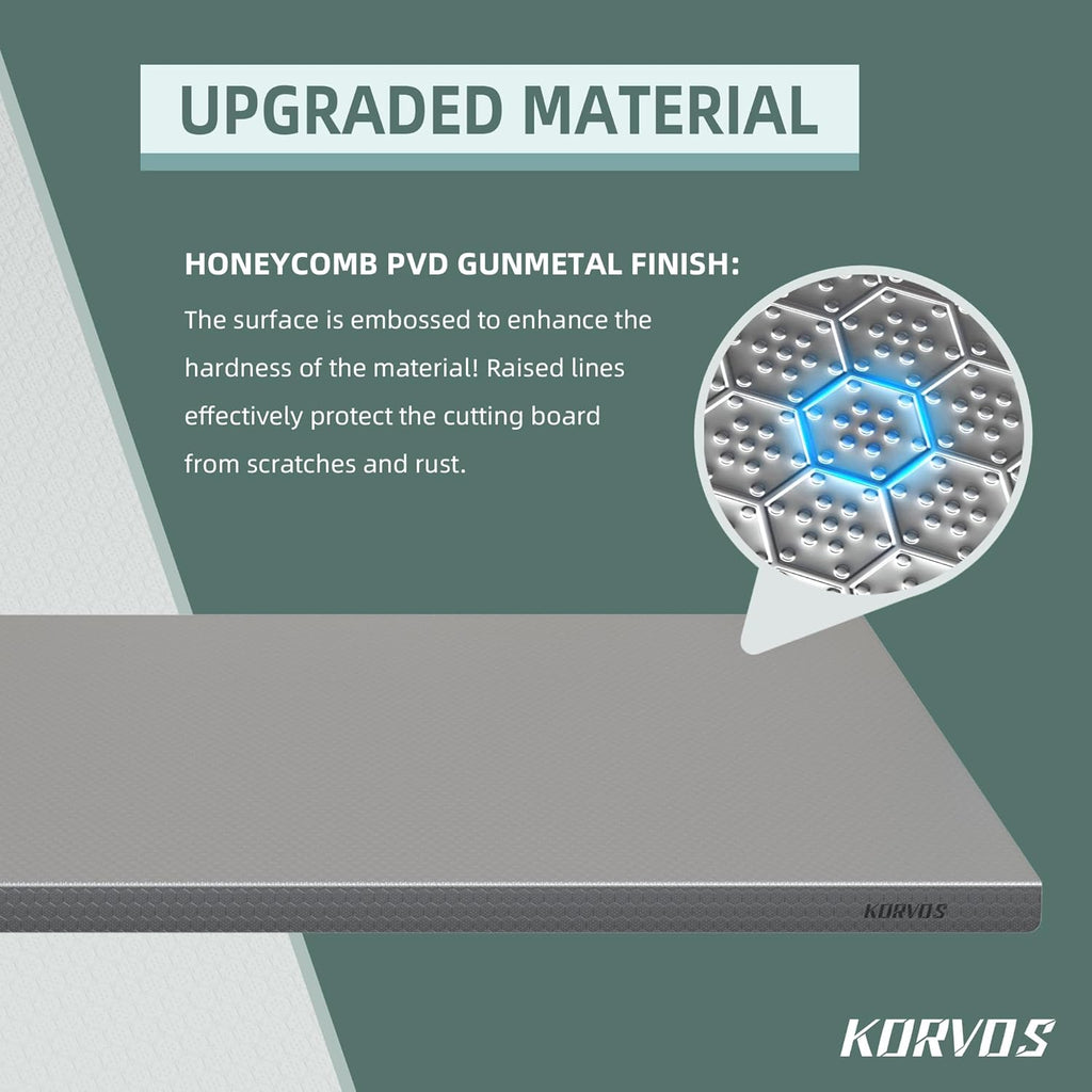 KORVOS 304 Stainless Steel Cutting Board, Large Size 23.62"x19.68" Heavy Duty Cutting Boards, Low Noise Chopping Board, Anti-Scratch Surface for Meat, Vegetables&Baking, Honeycomb Pattern