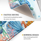 Giwawa Sea Turtle Dish Drying Mat 18x24in Watercolor Blue Tortoise Dish Drainer Mats Nautical Ocean Coral Seashell Seaweed Microfiber Dish Drying Pad for Kitchen Countertop Large Decor