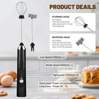 BEoffer Milk Frother Handheld Rechargeable 2000mAH Power Frother Wand Electric Foam Maker with 2 Stainless Whisks 3 Speeds Drink Mixer Coffee Frother for Latte, Cappuccino, Matcha, Hot Chocolate, Egg