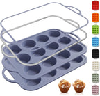 2 Packs 12 Cups Silicone Muffin Pan with Metal Reinforced Frame Regular Size Cupcake Pan Tray Egg Bites Silicone Circle Cookie Molds Muffin Tin Tart Pans Baking Sheet Set for Breakfast Sandwiches