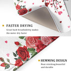 Giwawa Happy Valentines Day Dish Drying Mat for Kitchen Countertop, Red Love Hearts Rose Flowers Dish Drainer Mats, Romantic Absorbent Dish Drying Pad Wedding Decor, 18"x24", Large