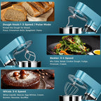 Stand Mixer, POWWA 7.5 QT Electric Mixer, 6+P Speed 660W Household Tilt-Head Kitchen Food Mixers with Whisk, Dough Hook, Mixing Beater & Splash Guard for Baking, Cake, Cookie, Kneading (Blue)