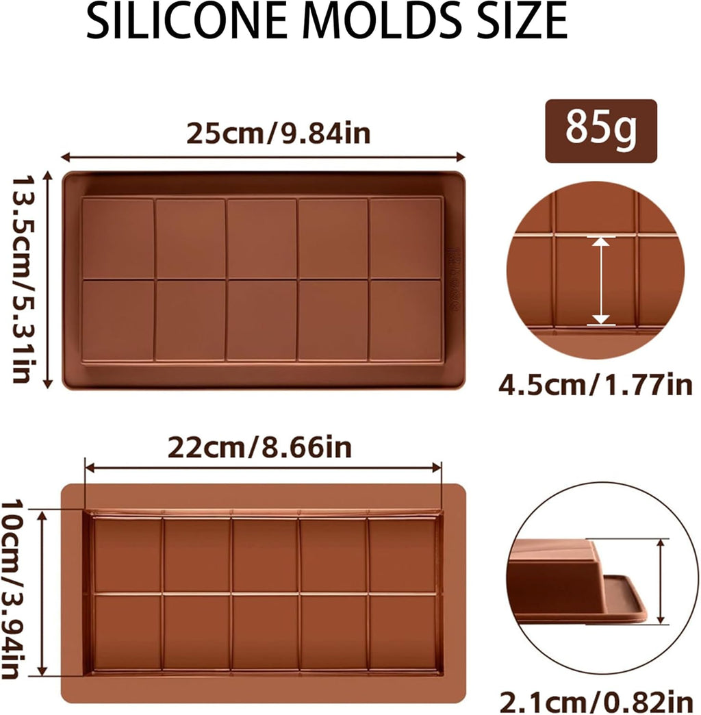 3 PCS Silicone Chocolate Bar Molds with 1 spatula,3/4 Inch Thick Non-Stick Chocolate Mold，Large Deep Cavity Chocolat Silicone Mold for Stuffed Chocolate Bars Knafeh Pistachio Chocolat