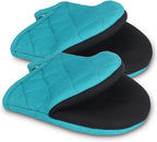 1 Pair Short Oven Mitts, Heat Resistant Silicone Kitchen Mini Oven Mitts for 500 Degrees, Non-Slip Grip Surfaces and Hanging Loop Gloves, Baking Grilling Barbecue Microwave Machine Washable