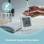 KADAMS Shower Clock Waterproof Bathroom Timer – Digital Wall Clock with Countdown, Magnetic Kitchen Clock with Temperature & Humidity, Suction Cup for Kids Shower Spa Sauna Cook Bath, White