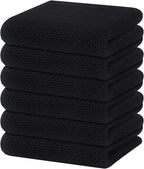 Homaxy 100% Cotton Waffle Weave Kitchen Dish Towels, Ultra Soft Absorbent Quick Drying Cleaning Towel, 13 x 28 Inches, 6-Pack, Black