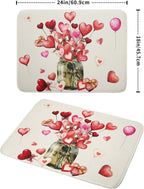 Valentine's Day Dish Drying Mat for Kitchen Counter,Red Love Canes Hearts Decorative Mason Jar Drying Mat 18 x 24 Inch with High Absorbent Microfiber Drainer Mat for Coffee Bar