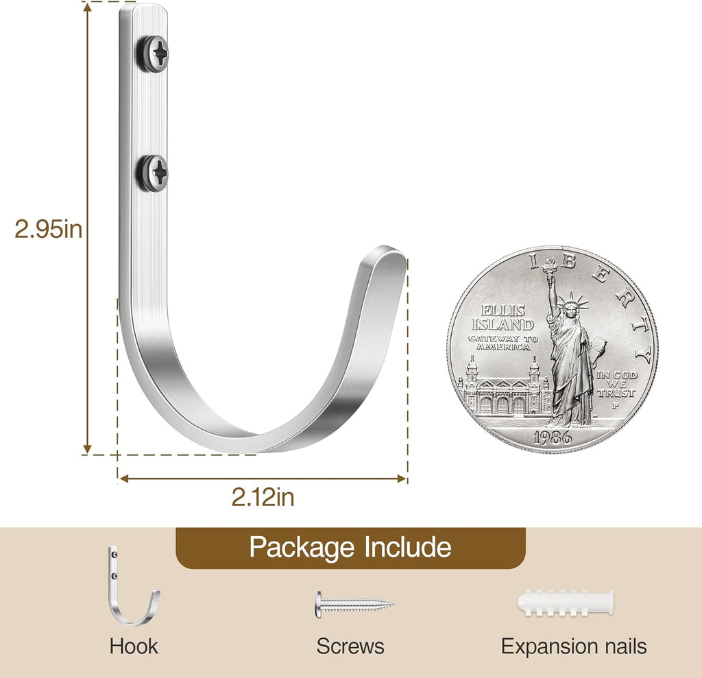 Wall Hooks for Hanging Towel/Coat - 22LB Screw in Metal Hanger Wall Mount, for Outdoor, Closet, Door, Bathrooms, for Backpack, Robe, Silver 5 Pack