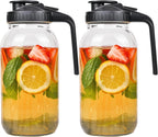 2-Pack 64oz Glass Mason Jar Pitchers with Leak-Proof Lids and Handles – Wide Mouth Design for Sun Tea, Cold Brew, Lemonade, Juice, Iced Tea, and Water