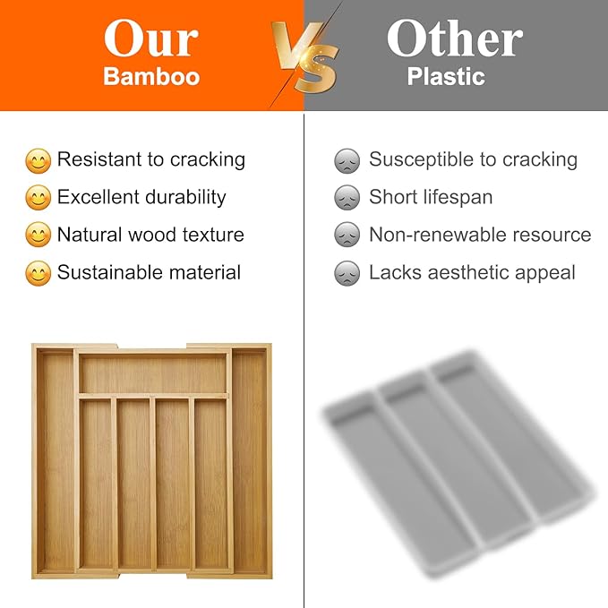 Expandable Large Kitchen Utensil Organizers Bamboo Silverware Drawer Organizer Tray Adjustable Flatware Organizer Fork Spoon Wood Cutlery Tray Cooking Utensils Holder Drawer Divider Silverware Trays