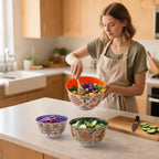 TP Large Mixing Bowl Set with Lids, Melamine Nesting Bowls Set for Pasta Baking Salad Mixing, Set of 3, Aztec Bloom