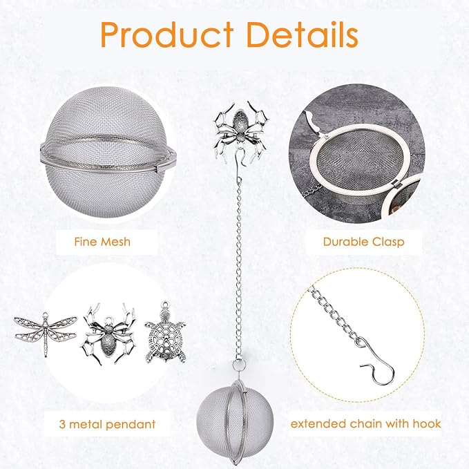 Tea Infusers for Loose Tea 3 Sets Tea Infuser Loose Leaf Tea Steeper Tea Stainless Steel Ball Mesh Tea Strainer Filters with Crtstal Pendant (Animal 2)