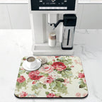 Dish Drying Mat for Kitchen Counter 16x18in Red Roses Floral Washable Quick Dish Drying Pad Rubber Backed Absorbent Draining Mat