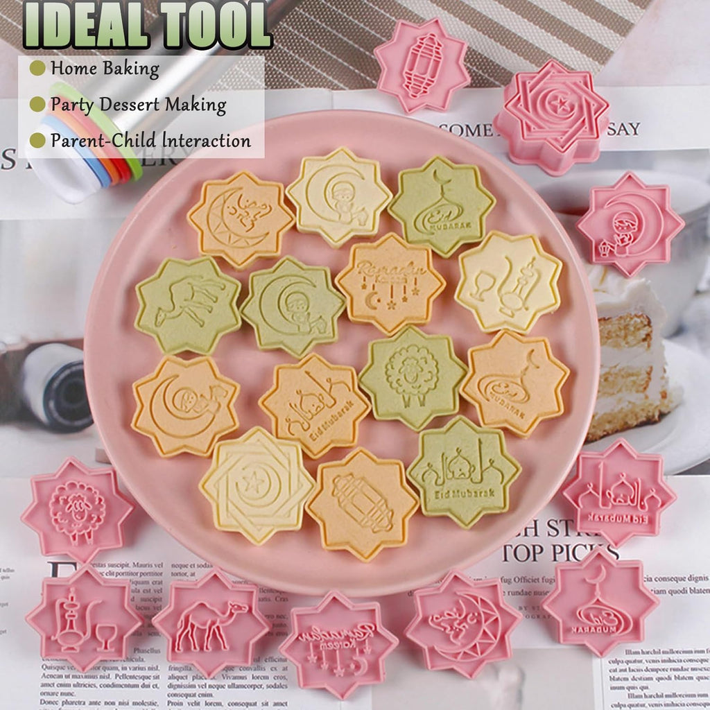 10 Pcs Eid Mubarak Cookie Cutters Set Baking Molds 3D Christmas Press type Cookie Cutter for Baking, Fondant, Cheese, and Pastries